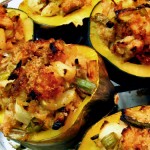 Stuffed Acorn Squash with Leeks, Apples and Cranberries