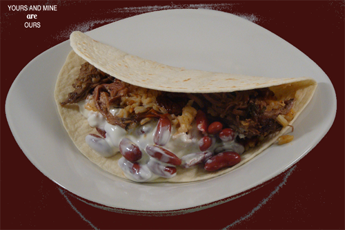 Slow Cooker Rice and Bean Barbacoa Burritos by Yours and Mine Are Ours