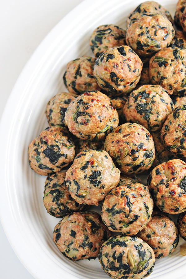Baked Turkey Meatballs with Spinach