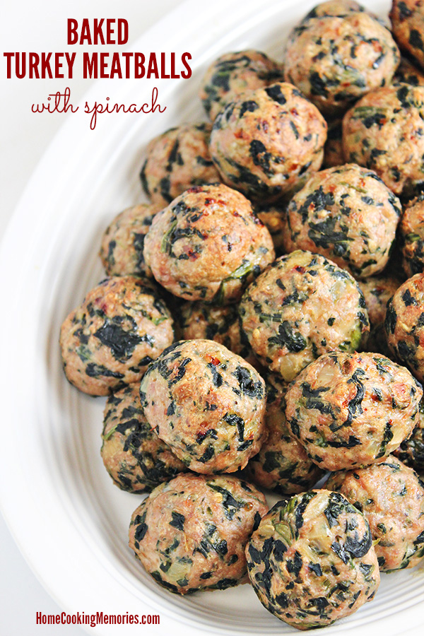 This Baked Turkey Meatballs with Spinach recipe is healthy, full of flavor, and their baked in the oven so you won't have to stand at the stove frying them. Use these meatballs for a spaghetti dinner, in meatball sandwiches, or as an appetizer with your favorite sauce.