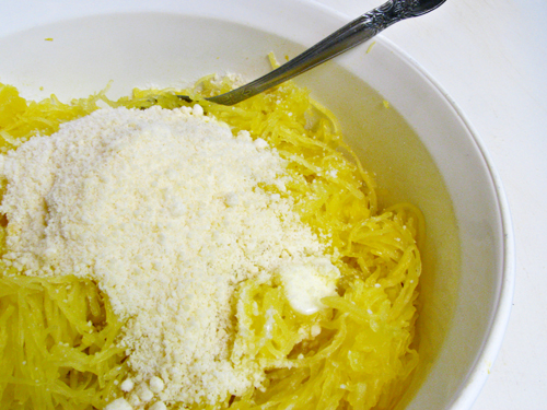 Parmesan Spaghetti Squash: add butter & Parmesan cheese