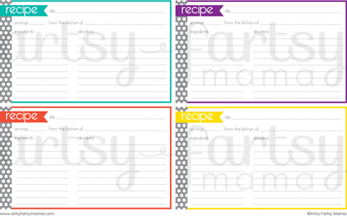 Artsy Fartsy Mama Printable Recipe Cards