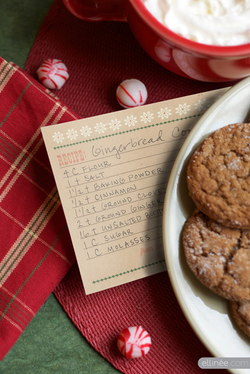 Ellinee-Wood Type Holiday Recipe Cards