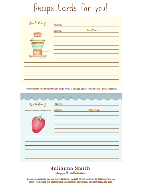 free printable recipe cards by Julianna Smith