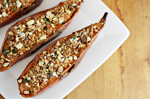 Twice Baked Sweet Potatoes with Quinoa and Kale