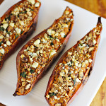 Twice Baked Sweet Potatoes with Quinoa and Kale recipe