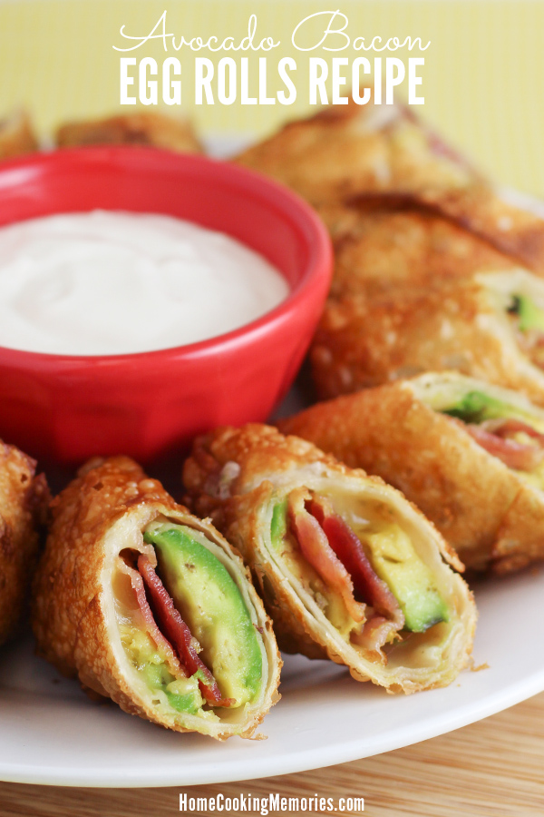This Easy Avocado Bacon Egg Rolls recipe is insanely delicious and incredibly easy. Avocado slices, bacon, and pepper jack cheese are rolled up in egg roll wrappers and then fried to make this ultimate party food.