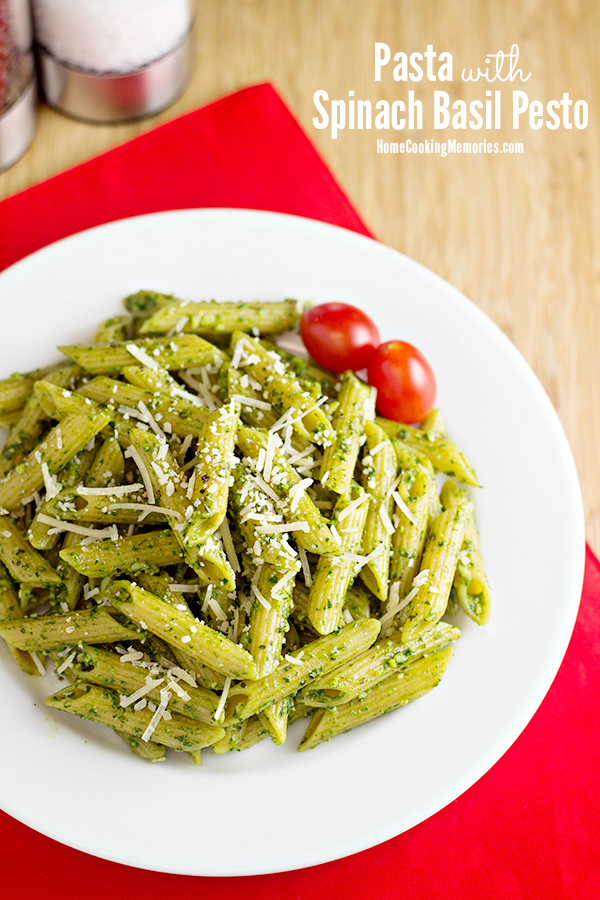Pasta with Spinach Basil Pesto Recipe 