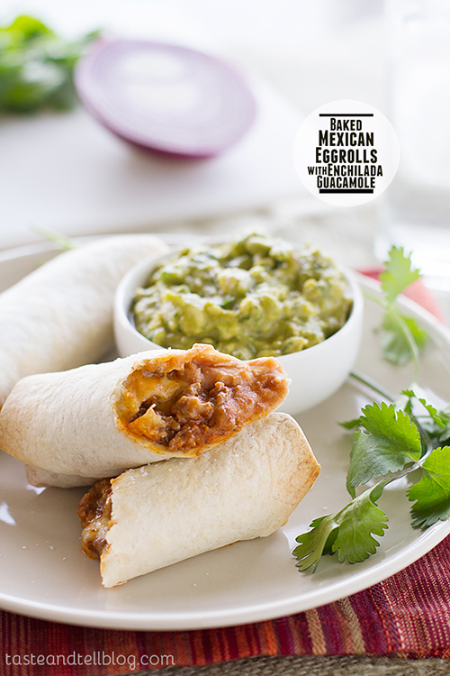 Baked Mexican Eggrolls with Enchilada Guacamole by Taste and Tell Blog