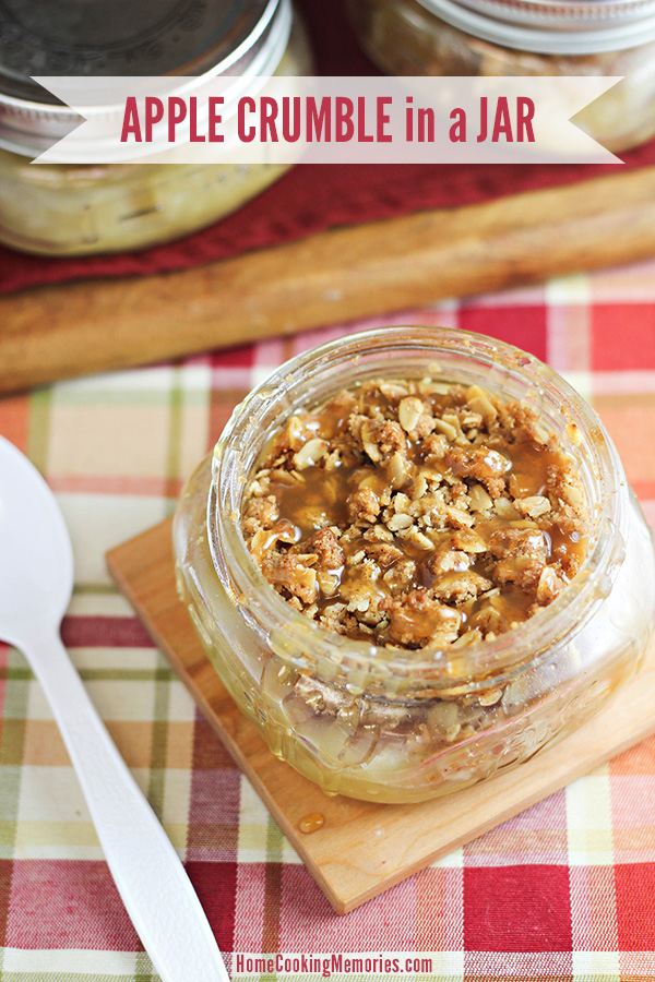 Apple Crumble Recipe - an easy apple dessert that is baked and served in mason jars. Top with caramel sauce and a scoop of vanilla ice cream. #WalmartProduce