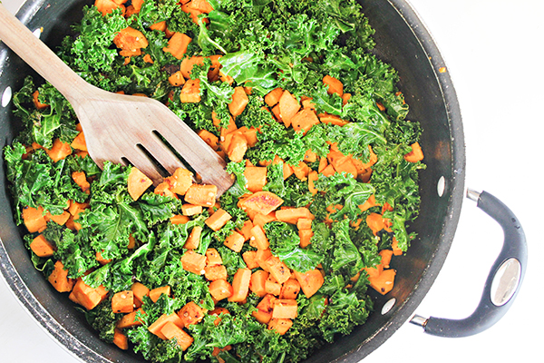 Diced Sweet Potatoes and Kale
