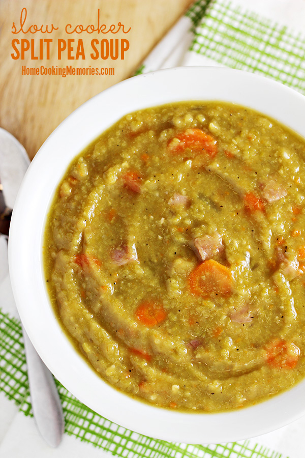 Slow Cooker Split Pea Soup Recipe - easy & cheap to make! Super comforting on a cold day and a great way to use up leftover ham.