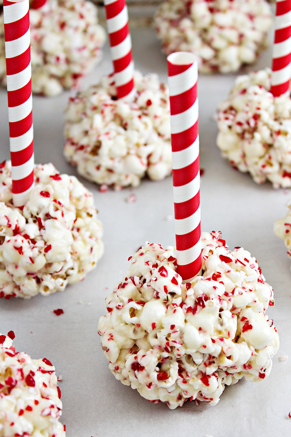 White Chocolate Peppermint Christmas Popcorn Balls Recipe