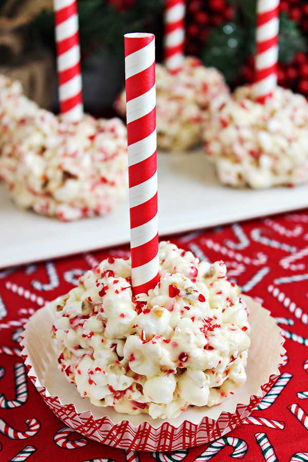 White Chocolate Peppermint Christmas Popcorn Balls Recipe 