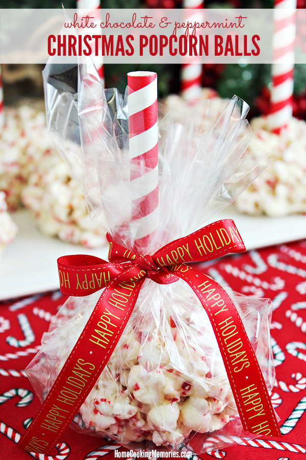 White Chocolate & Peppermint Christmas Popcorn Balls Recipe