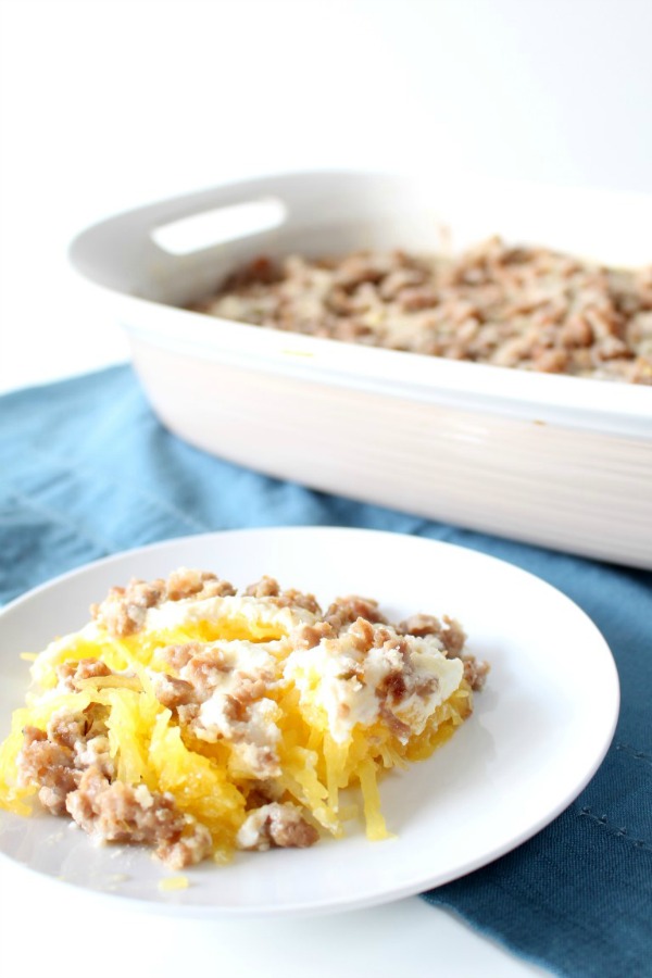 SAUSAGE AND SPAGHETTI SQUASH CASSEROLE Recipe by Chocolate with Grace + more Easy Spaghetti Squash Recipes for Dinner!