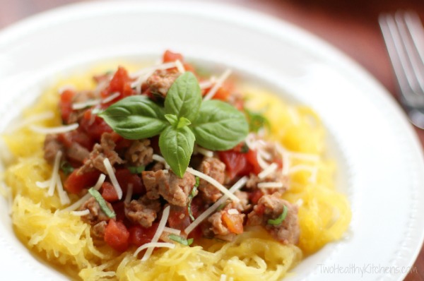 Parmesan Spaghetti Squash with Sausage Recipe by Two Healthy Kitchens + more Easy Spaghetti Squash Recipes for Dinner!
