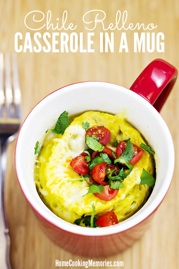 This Chile Relleno Casserole in a Mug recipe is a perfect breakfast when your in a rush or if you have a limited kitchen setup. Especially great for college students living in a dorm, workplaces with only a microwave, or those traveling in an RV.