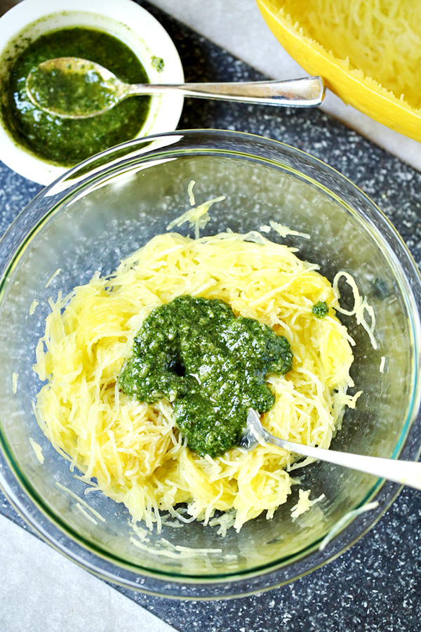 Easy 3-Ingredient Pesto Spaghetti Squash Recipe
