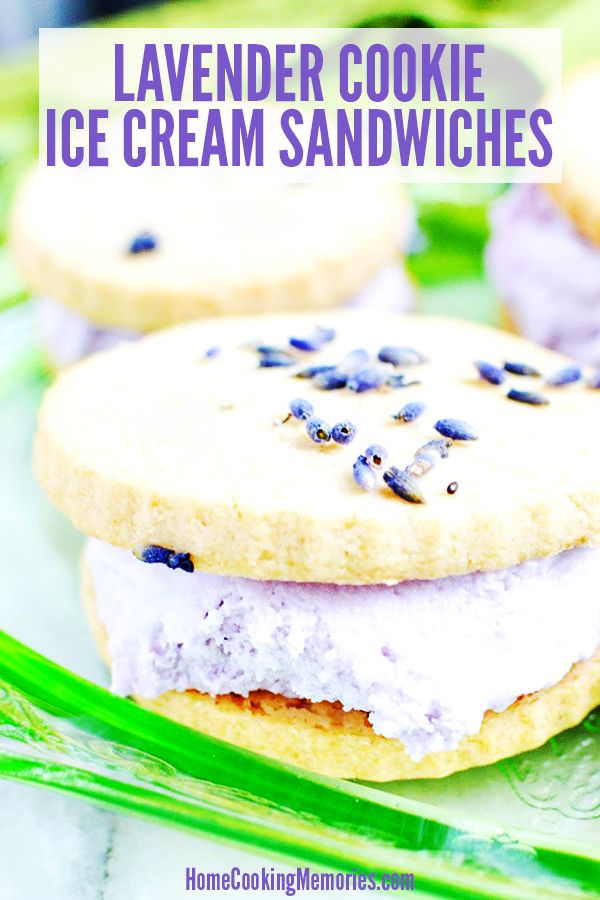 Lavender Ice Cream Sandwiches recipe featuring homemade lavender cookies! Make these with your choice of vanilla or lavender ice cream. A beautiful treat for special occasions such as Mother's Day, Easter, bridal showers, spring or summer parties.