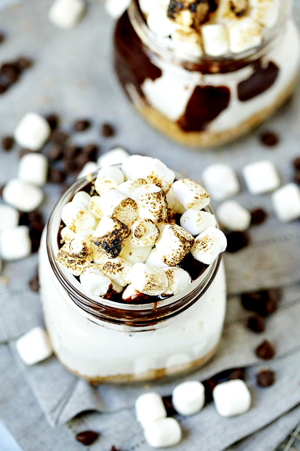 S'mores in a Jar Recipe - Topped with Mini Marshmallows