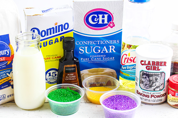 Ingredients for King Cake in a Cup Recipe for Mardi Gras