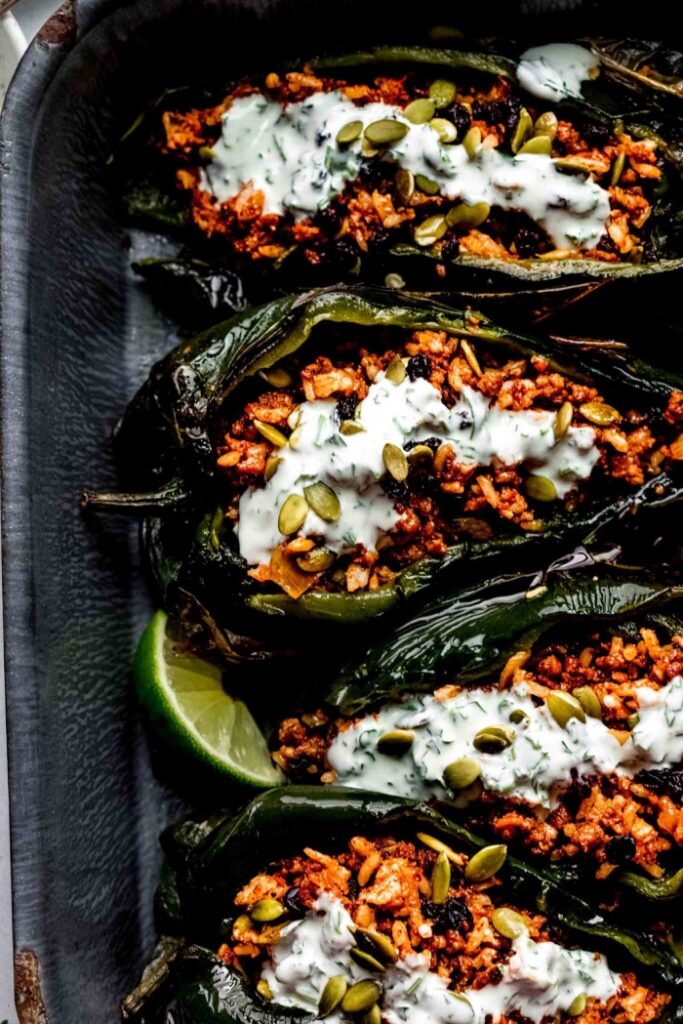 This Mexican dish adds a surprise twist with pepitas (pumpkin seeds)! It adds sweetness to this spicy meal!