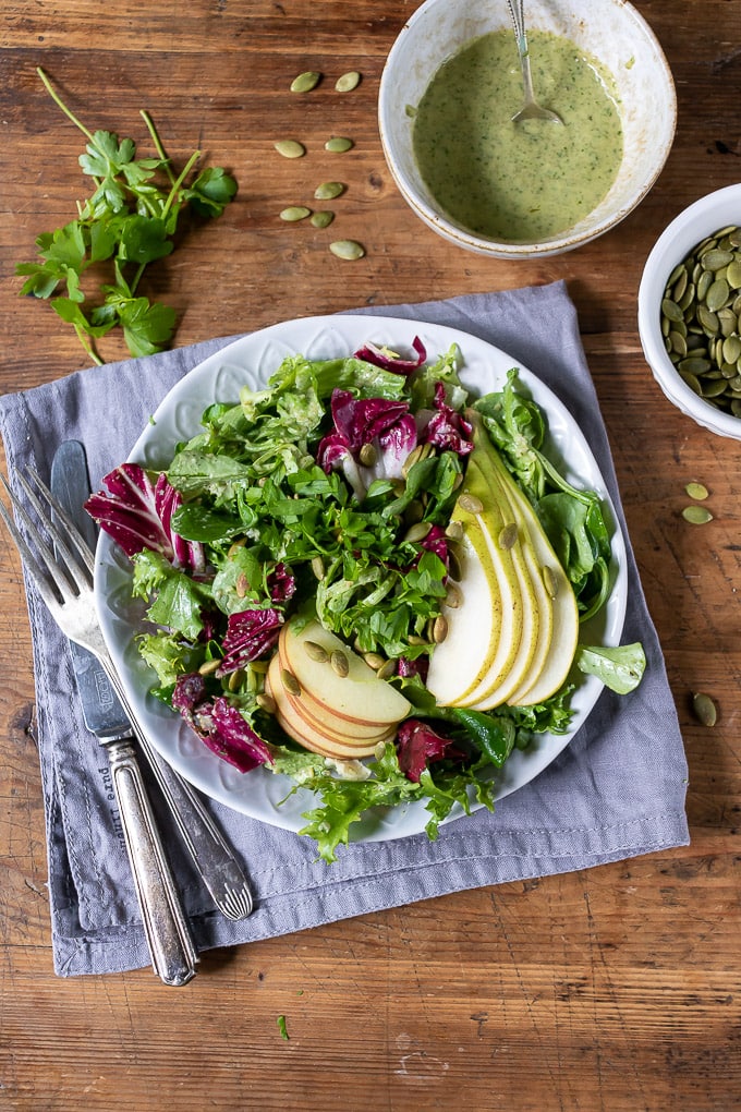 Want to try a new salad dressing recipe? This one is super easy and you use pumpkin seeds! 