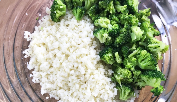 You will add the cheese sauce to the Riced Cauliflower and Broccoli Florets.