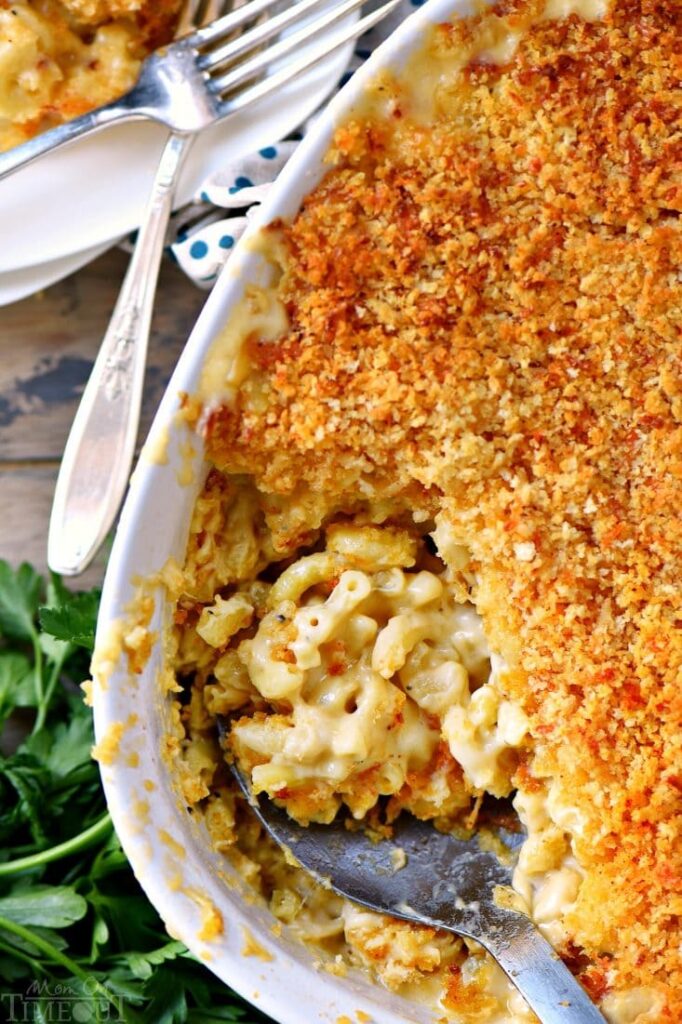 A recipe for Homemade Baked Mac and Cheese from Mom on Timeout.